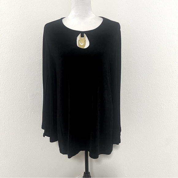 Travelers by Chico's Women’s Size Large Elegant Black Blouse Gold Accent EUC - Picture 2 of 10